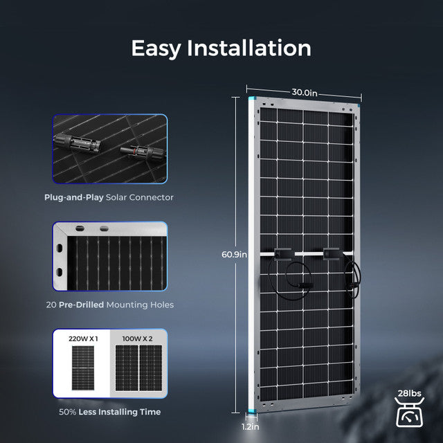 Renogy 12Volt 220W Rigid Solar Panel (Bifacial)