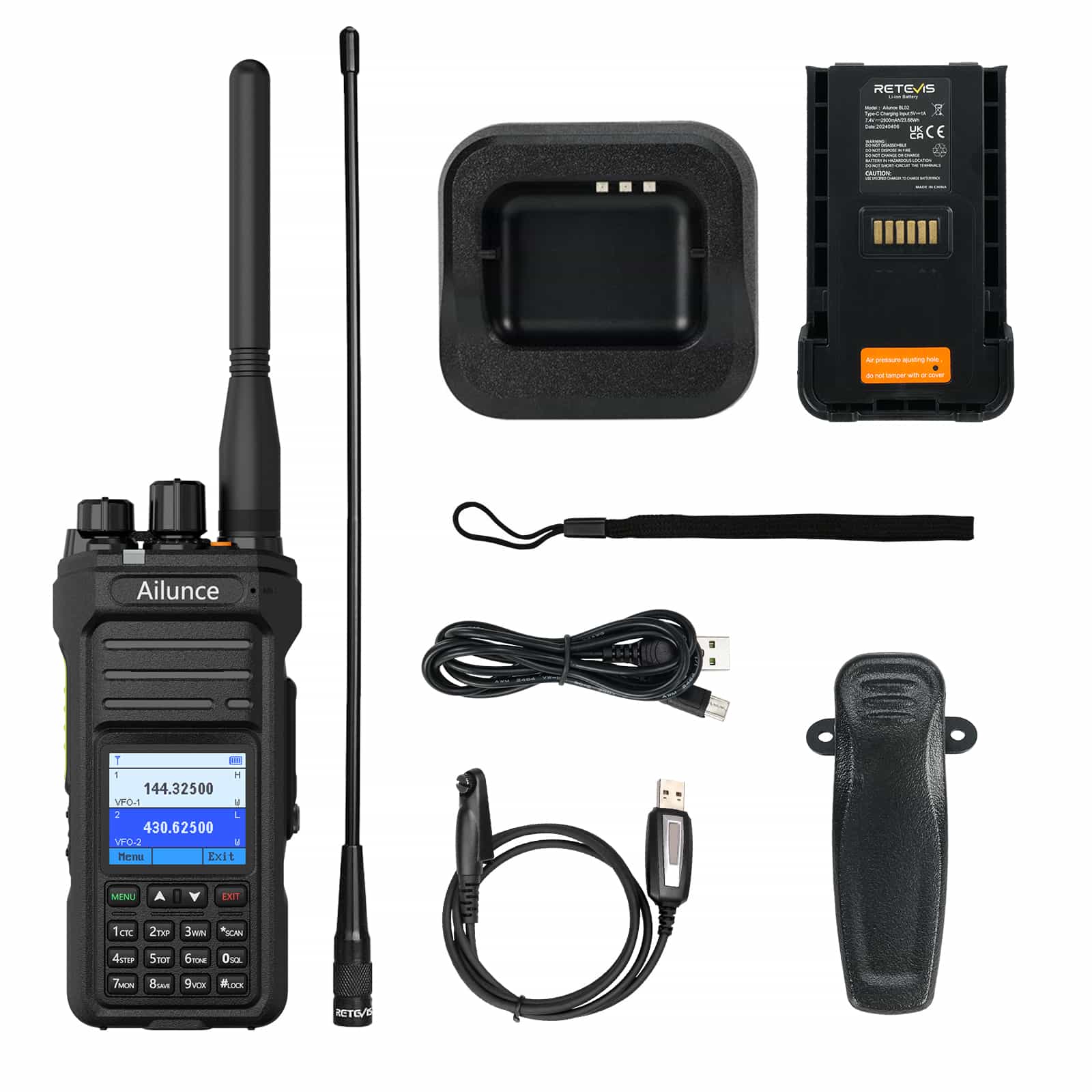 Ailunce HA1UV Dual Band Waterproof Two-Way Radio – VHF/UHF 5W IP67 with SMA-M Antenna – Dark Clear Skies UK