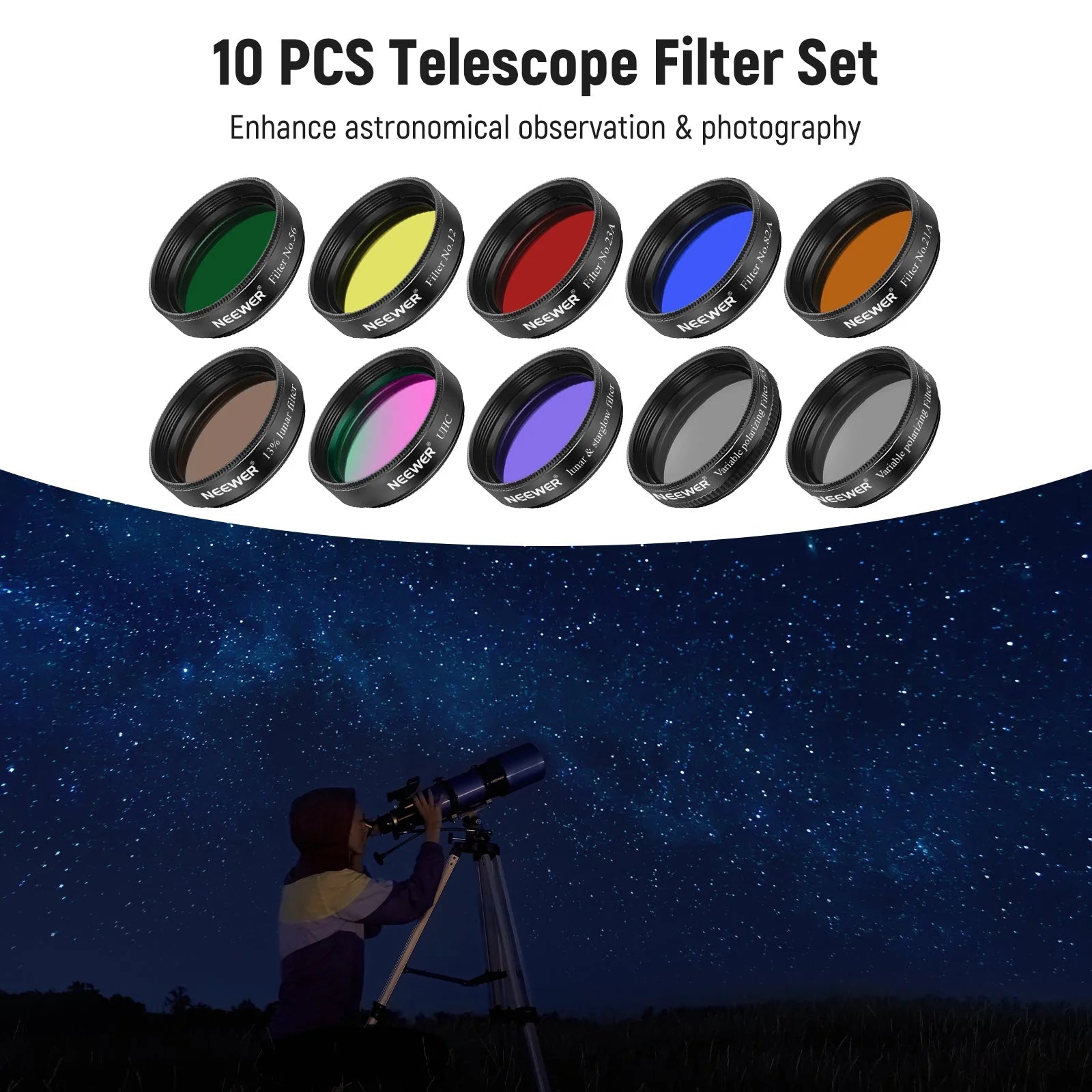Neewer 1.25” Telescope Eyepiece Filter Set (10 Pack) – Dark Clear Skies UK