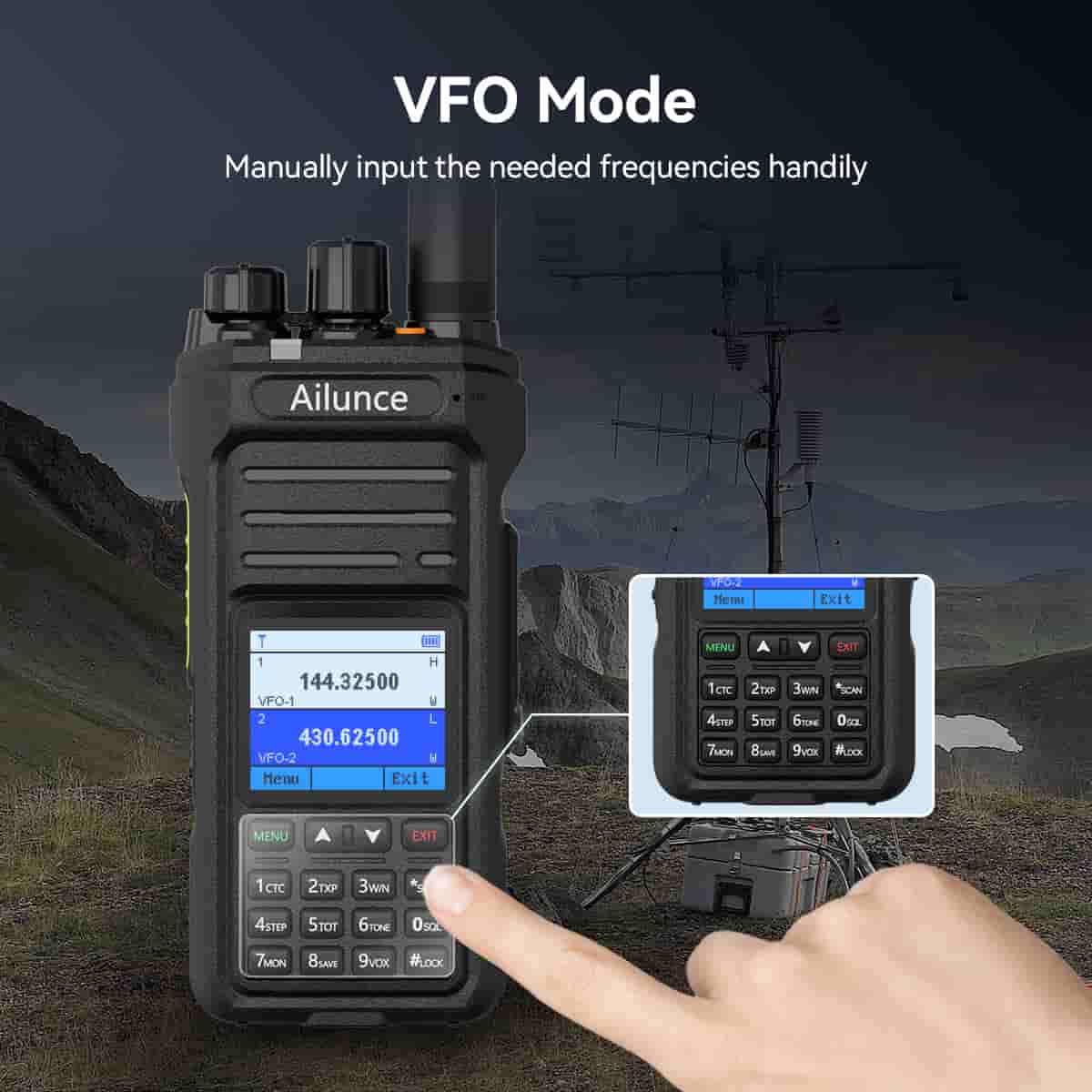 Ailunce HA1UV Dual Band Waterproof Two-Way Radio – VHF/UHF 5W IP67 with SMA-M Antenna