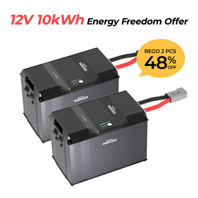 REGO 12V 400Ah Lithium Iron Phosphate Battery (6000 Cycles) 2 Batteries