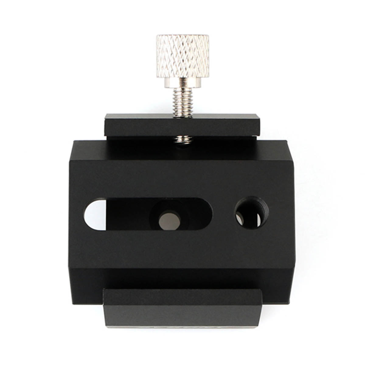 Black metal clamp with a textured white lamp on a white background