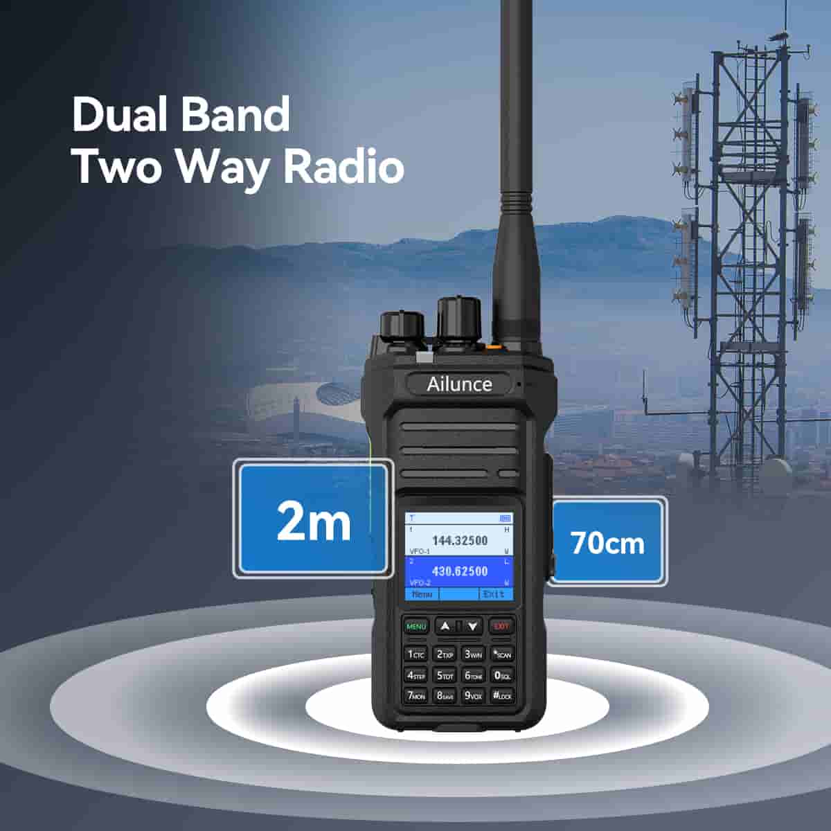 Ailunce HA1UV Dual Band Waterproof Two-Way Radio – VHF/UHF 5W IP67 with SMA-M Antenna – Dark Clear Skies UK