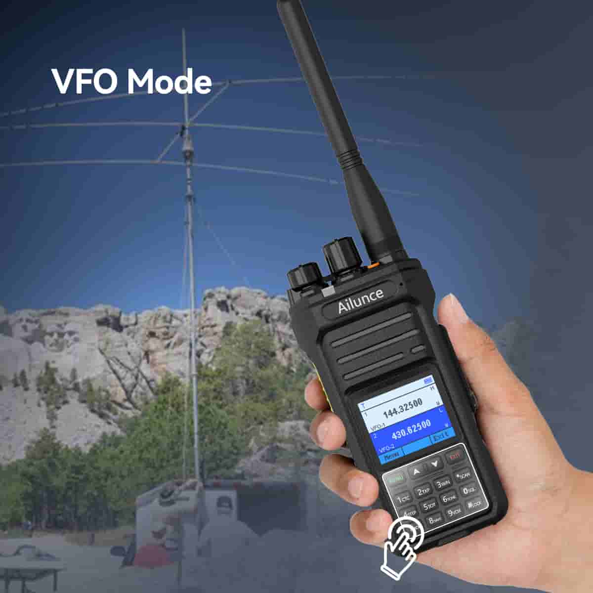 Ailunce HA1UV Dual Band Waterproof Two-Way Radio – VHF/UHF 5W IP67 with SMA-M Antenna – Dark Clear Skies UK