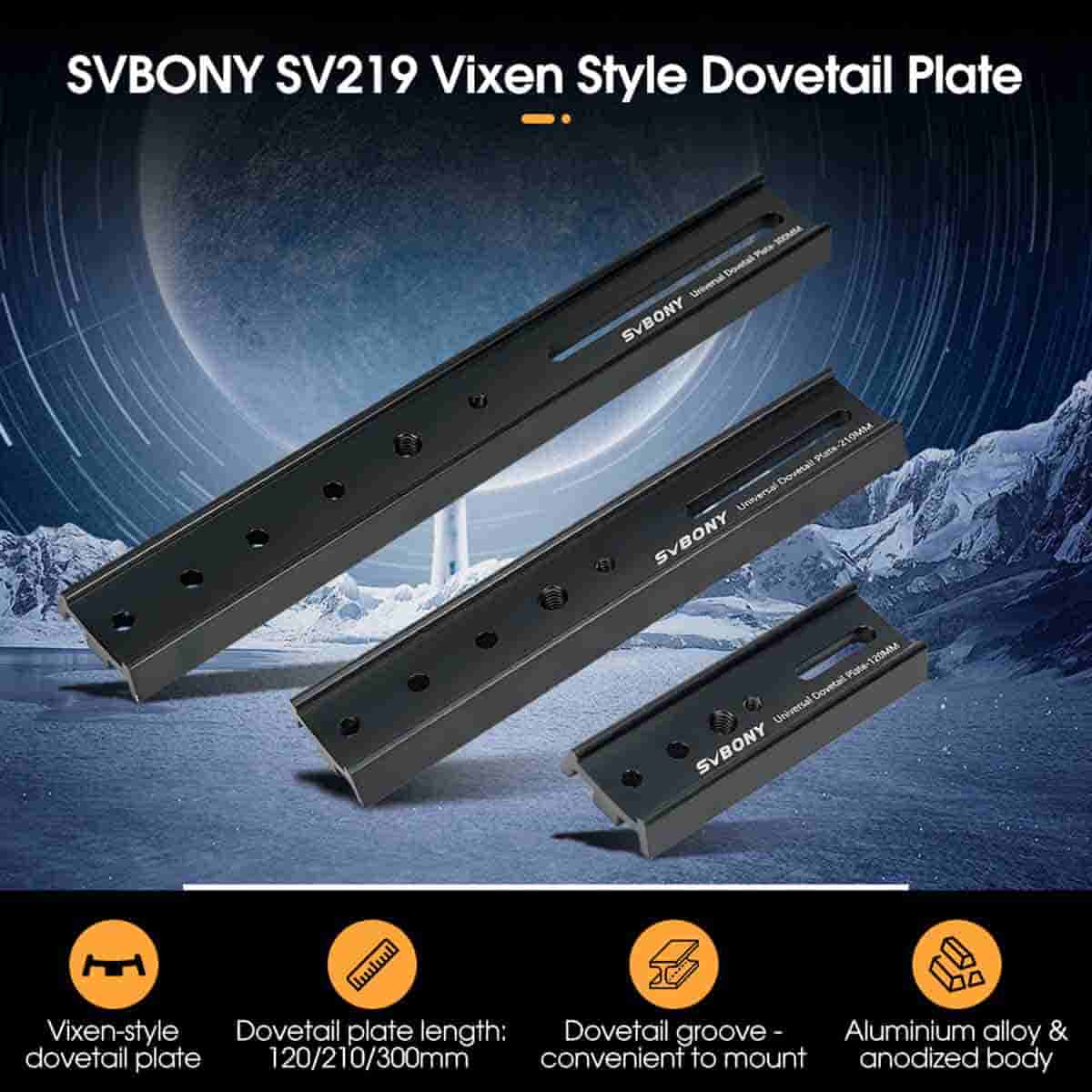 SVBONY SV219 Vixen Style Dovetail Plate with space-themed background