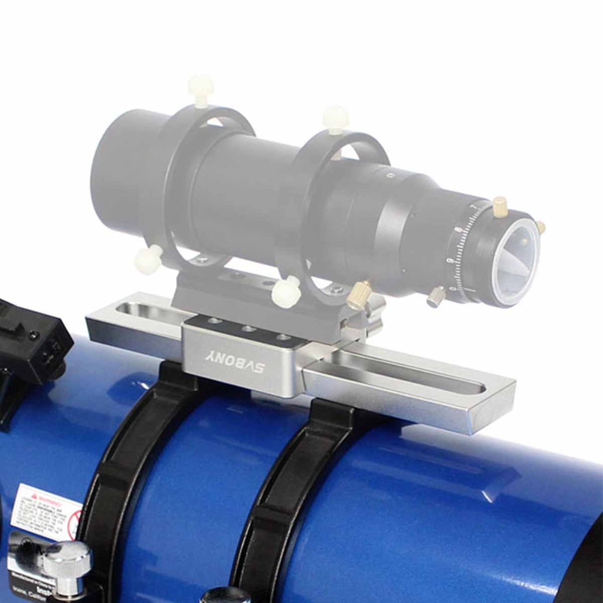 Telescope with a camera mount on a white background