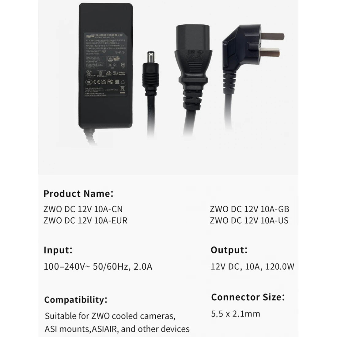 ZWO 12V 10A Power Supply – UK Version
