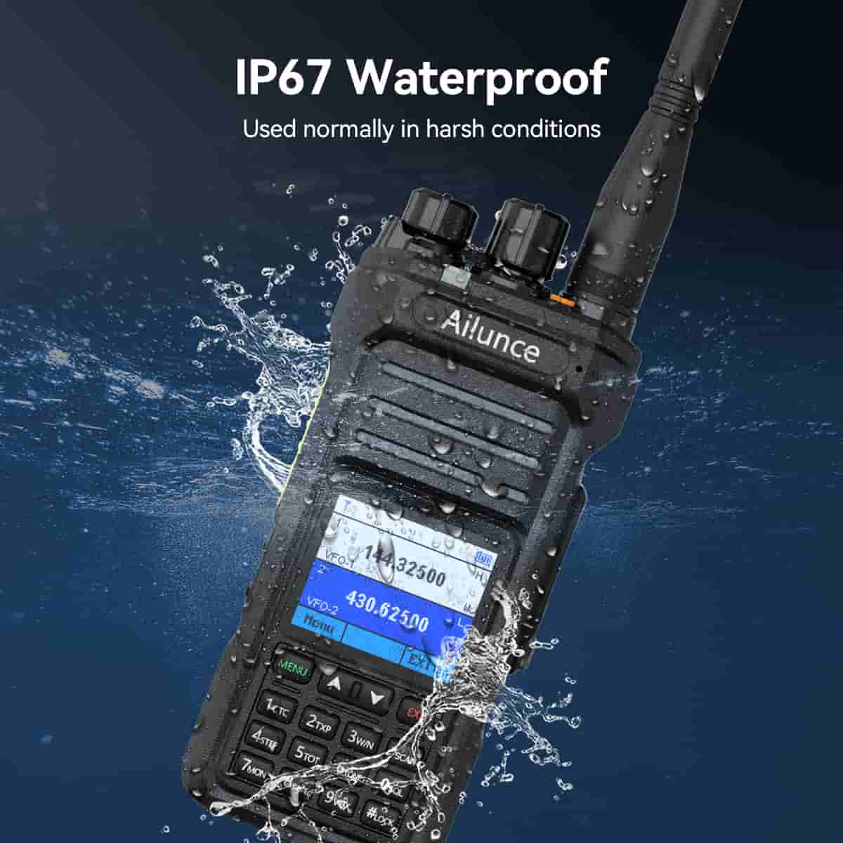 Ailunce HA1UV Dual Band Waterproof Two-Way Radio – VHF/UHF 5W IP67 with SMA-M Antenna – Dark Clear Skies UK