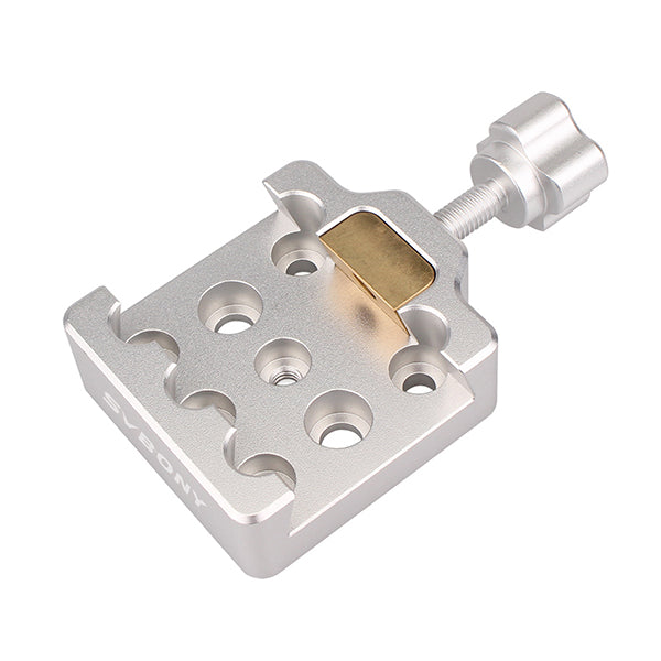 Svbony Medium Dovetail clamp silver with a screw and gold-coloured clamp  on a white background