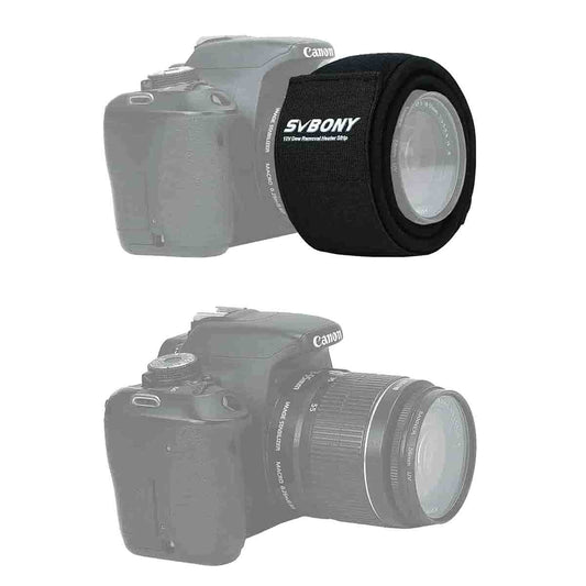 Canon camera with lens cover and Svbony logo on a white background