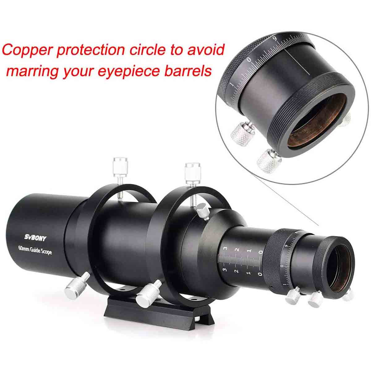 SV106 60mm f/4 Guide Scope with a copper protection circle on a white background