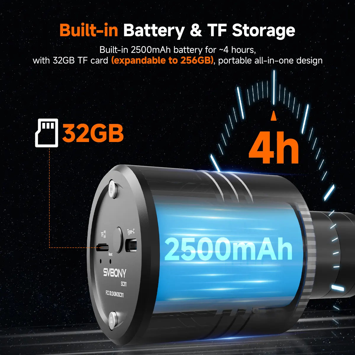 WiFi Astronomy Camera | SVBONY SC311 Pro showing built in battery