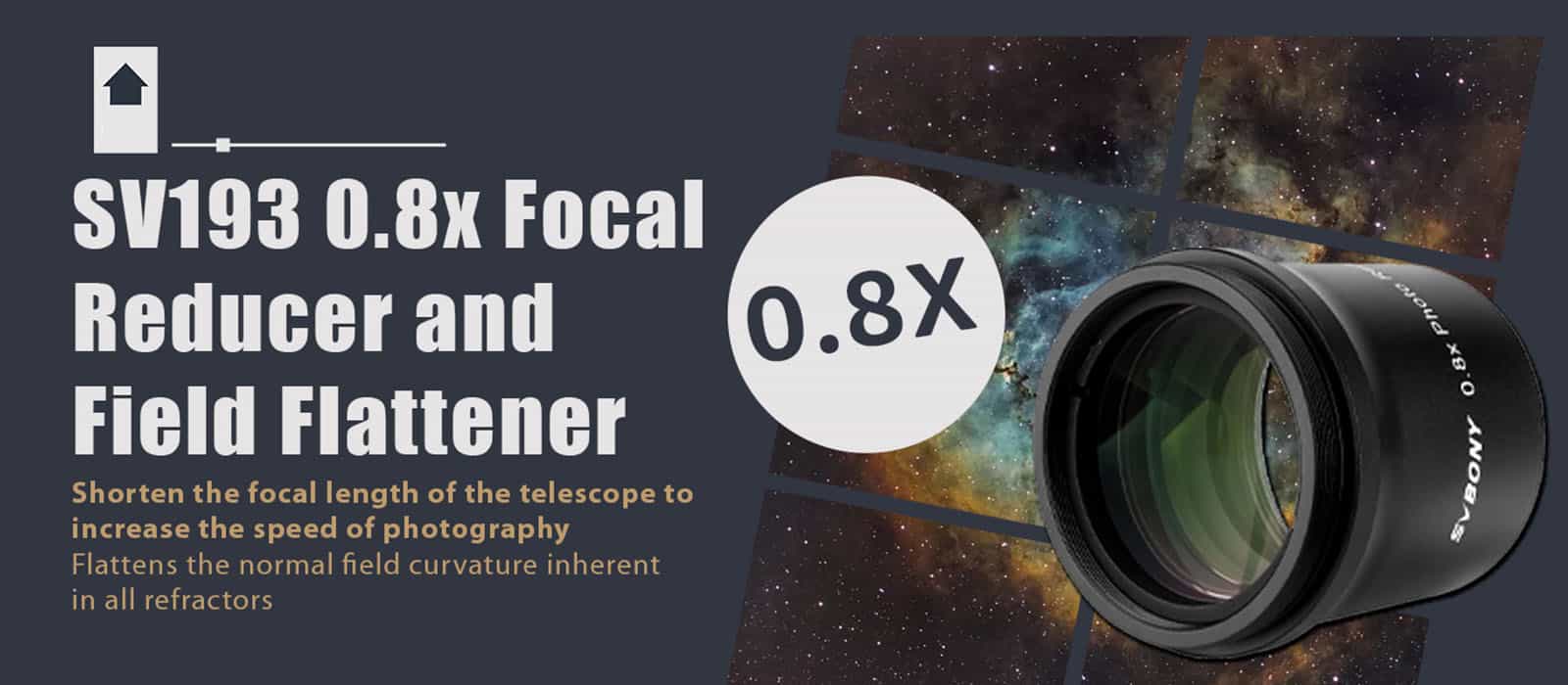 SVBONY SV193 2-Inch 0.8x Focal Reducer / Field Flattener for SV503 102ED showing 0.8x