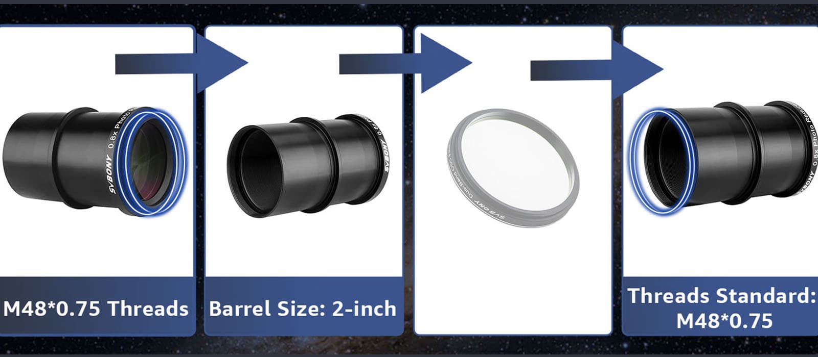 SVBONY SV193 2-Inch 0.8x Focal Reducer / Field Flattener for SV503 102ED showing thread