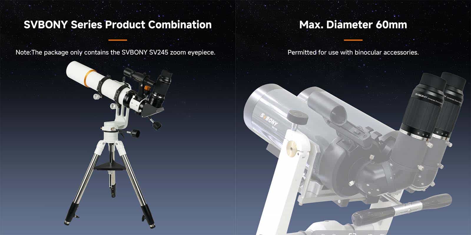Svbony SV245 zoom eyepiece 8-16mm connected to items
