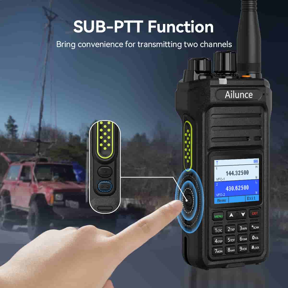 Ailunce HA1UV Dual Band Waterproof Two-Way Radio – VHF/UHF 5W IP67 with SMA-M Antenna – Dark Clear Skies UK