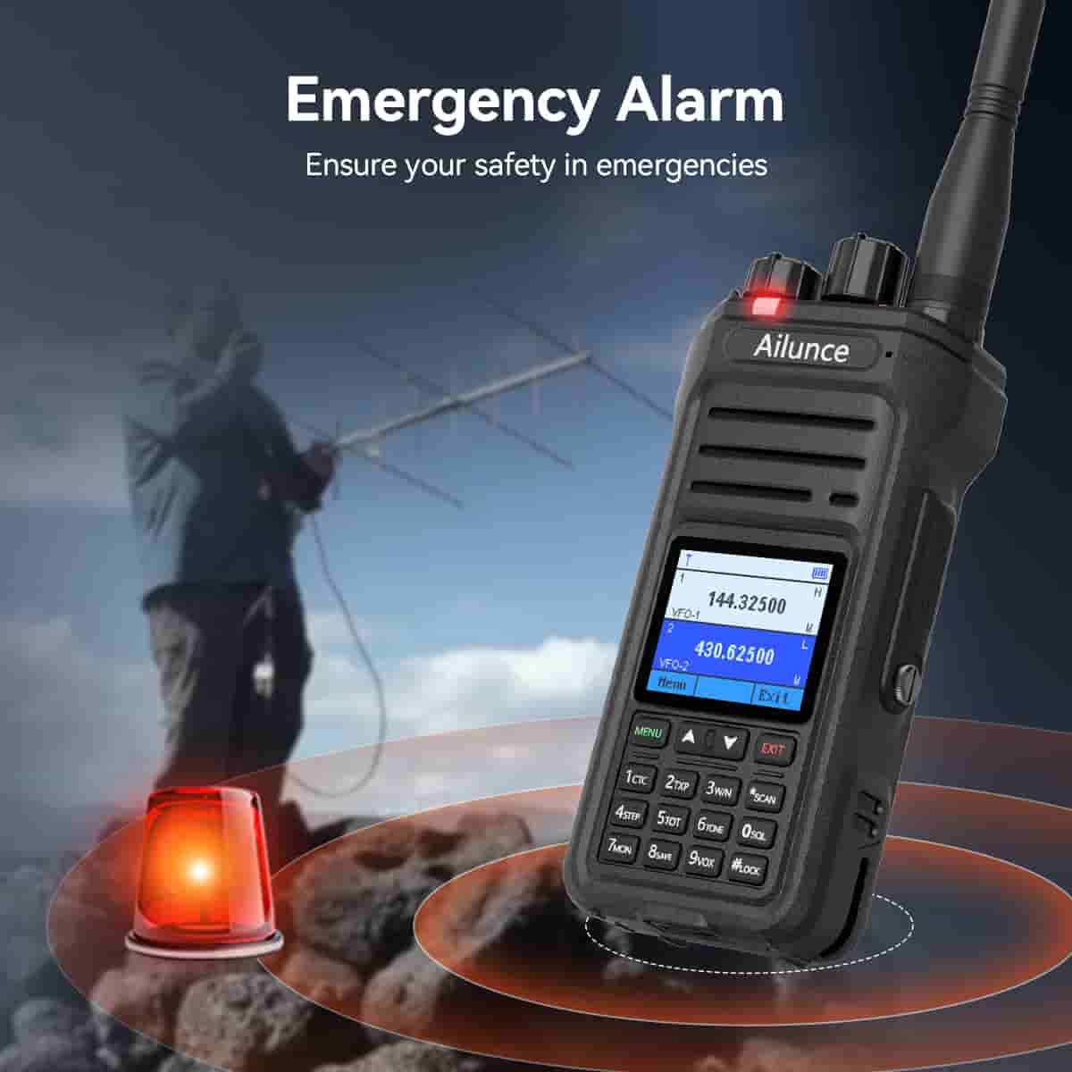 Ailunce HA1UV Dual Band Waterproof Two-Way Radio – VHF/UHF 5W IP67 with SMA-M Antenna – Dark Clear Skies UK