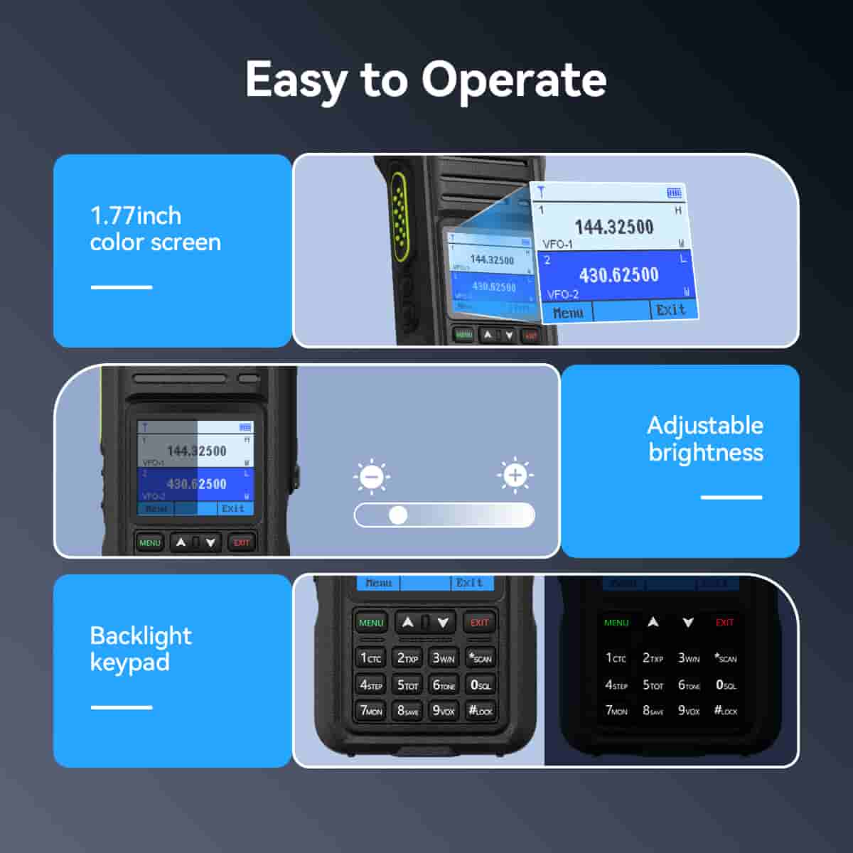 Ailunce HA1UV Dual Band Waterproof Two-Way Radio – VHF/UHF 5W IP67 with SMA-M Antenna – Dark Clear Skies UK