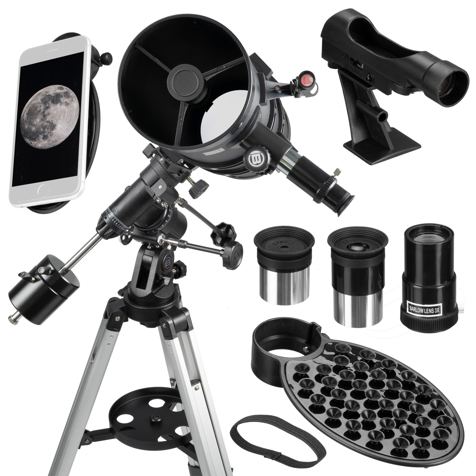 BRESSER Pollux-II 150/1400 EQ3 Reflector Telescope with Smartphone Adapter & Solar Filter