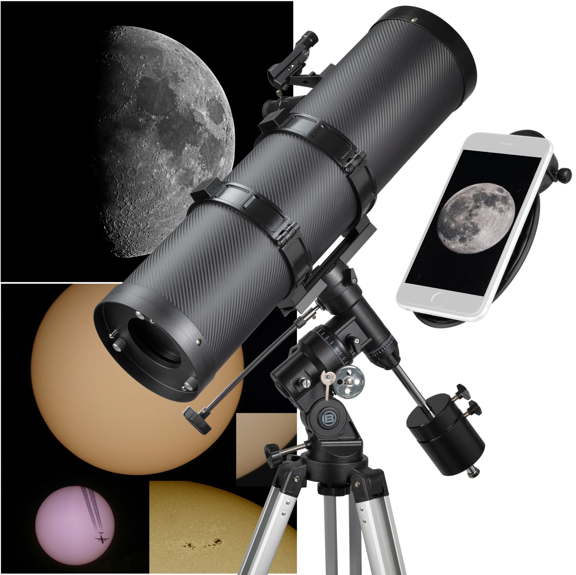 BRESSER Pollux-II 150/1400 EQ3 Reflector Telescope with Smartphone Adapter & Solar Filter