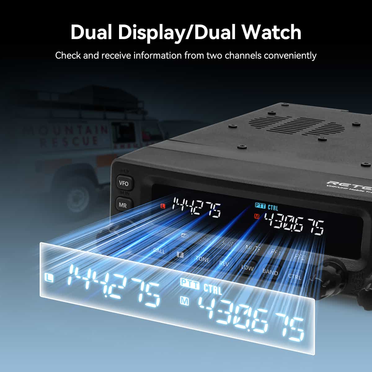 Retevis MA1 50W UHF/VHF Ham Radio with Detachable Panel – Dark Clear Skies UK