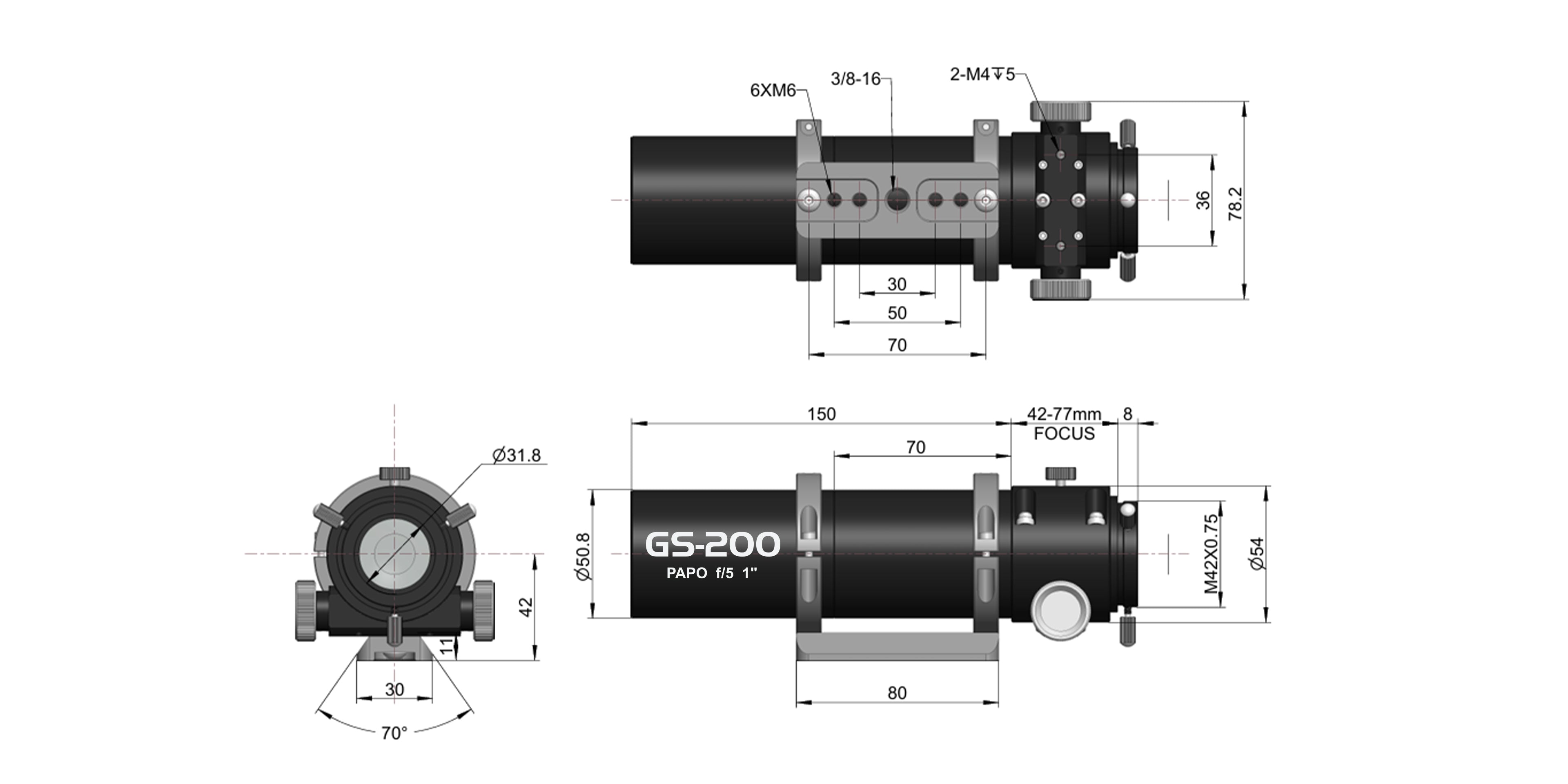 Technical drawing of GS-250AR with labeled measurements on a white background