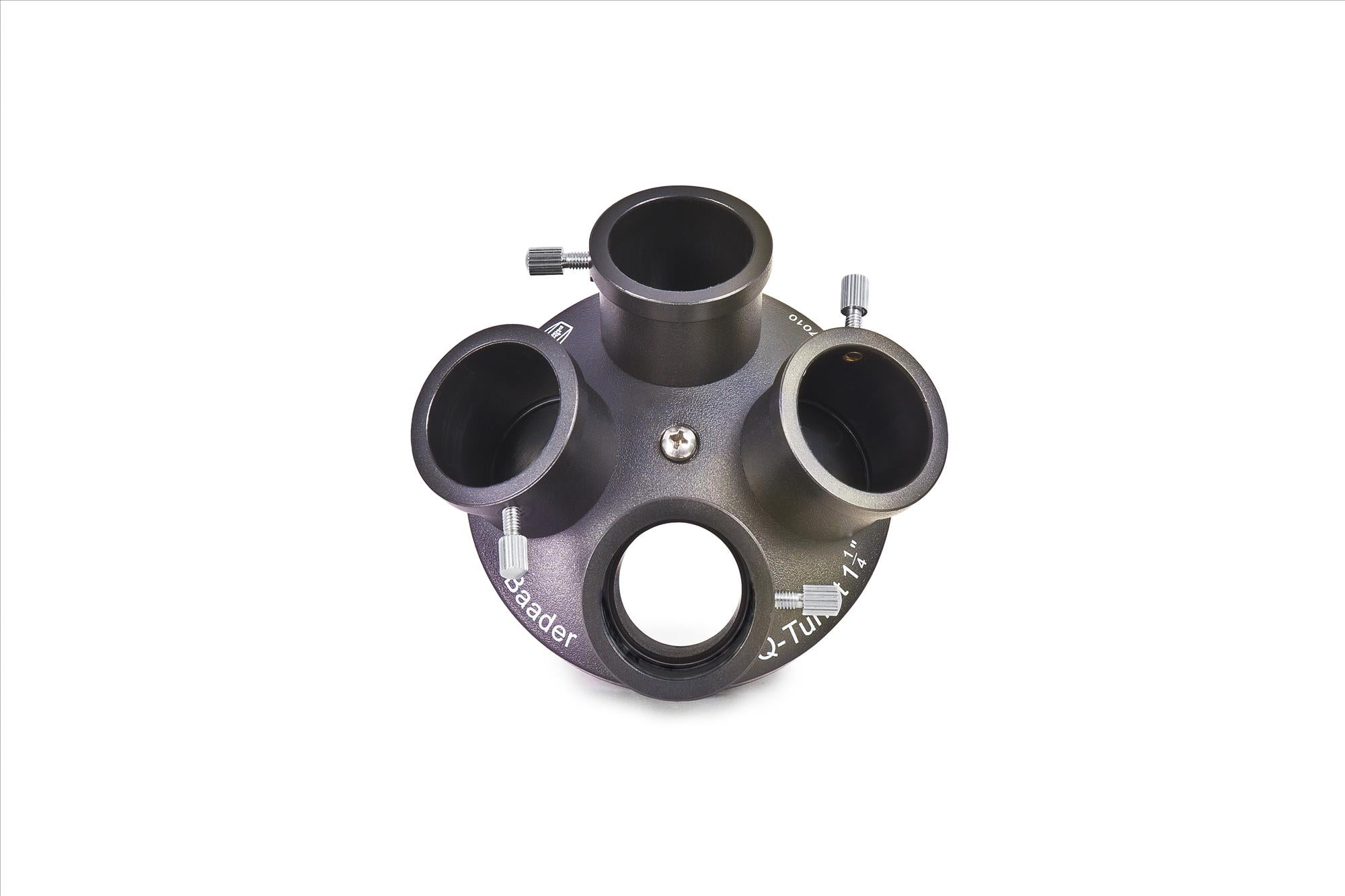 Baader Q-Turret Eyepiece Revolver, shown with its empty four interchangeable eyepiece holes.It  is a device designed for astronomical observations.