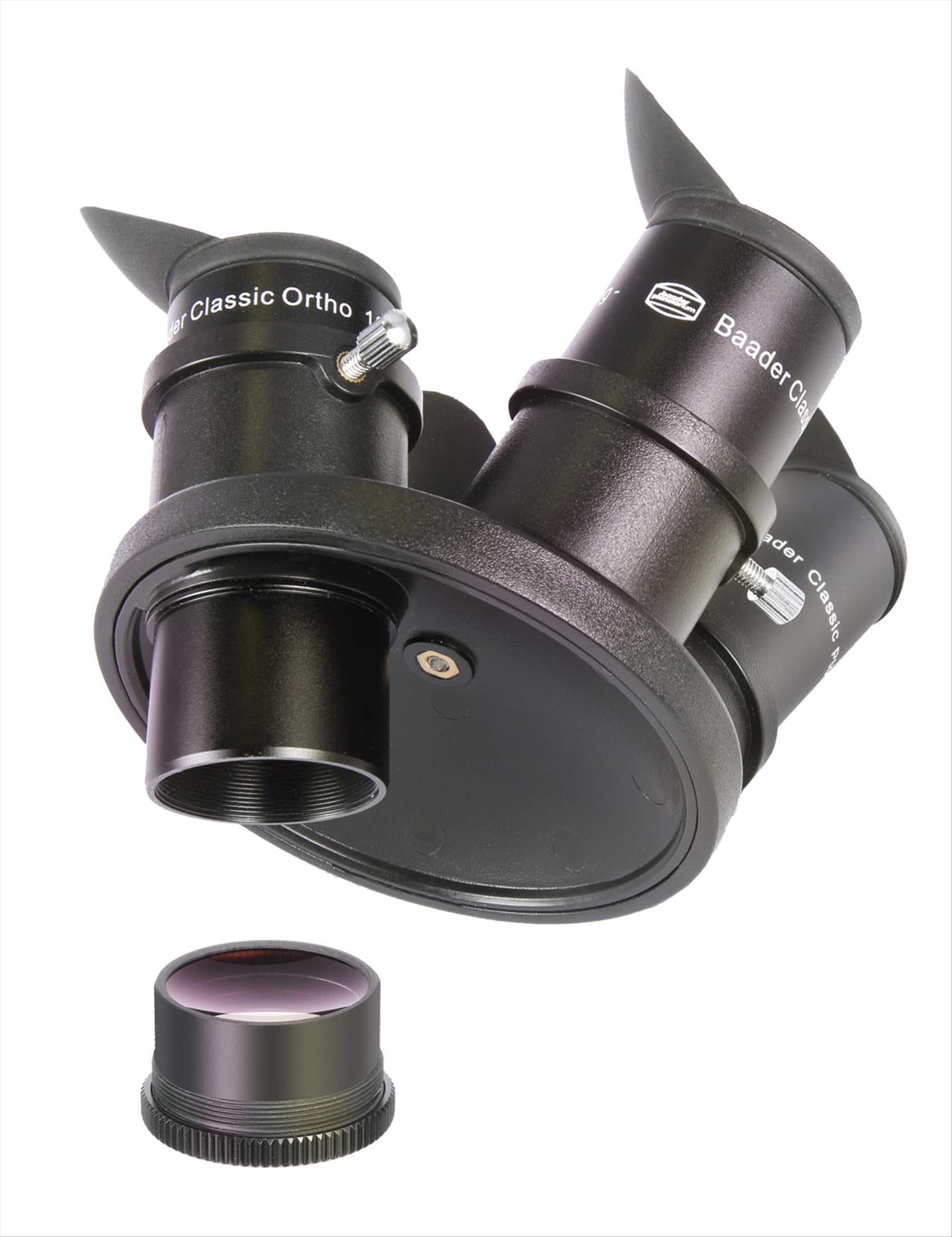 Baader Q-Turret Eyepiece Revolver, shown with four interchangeable eyepieces, is a device designed for astronomical observations.