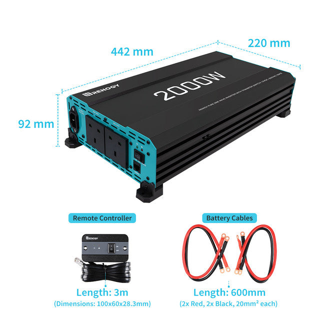 Renogy 2000W 12V to 230V/240V Pure Sine Wave Inverter (with UPS)