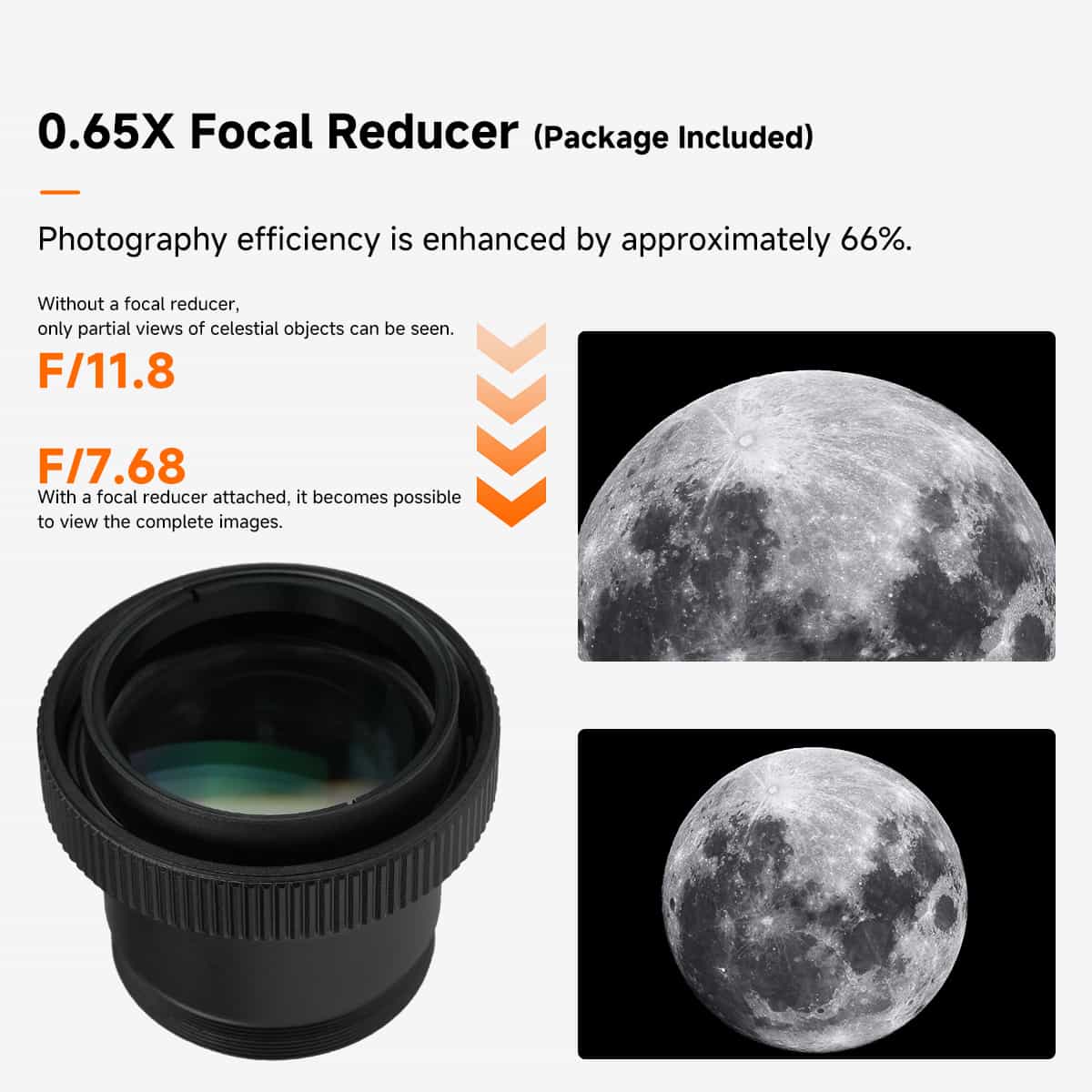 0.65x focal reducer included with SVBONY MK127 showing field of view comparison

