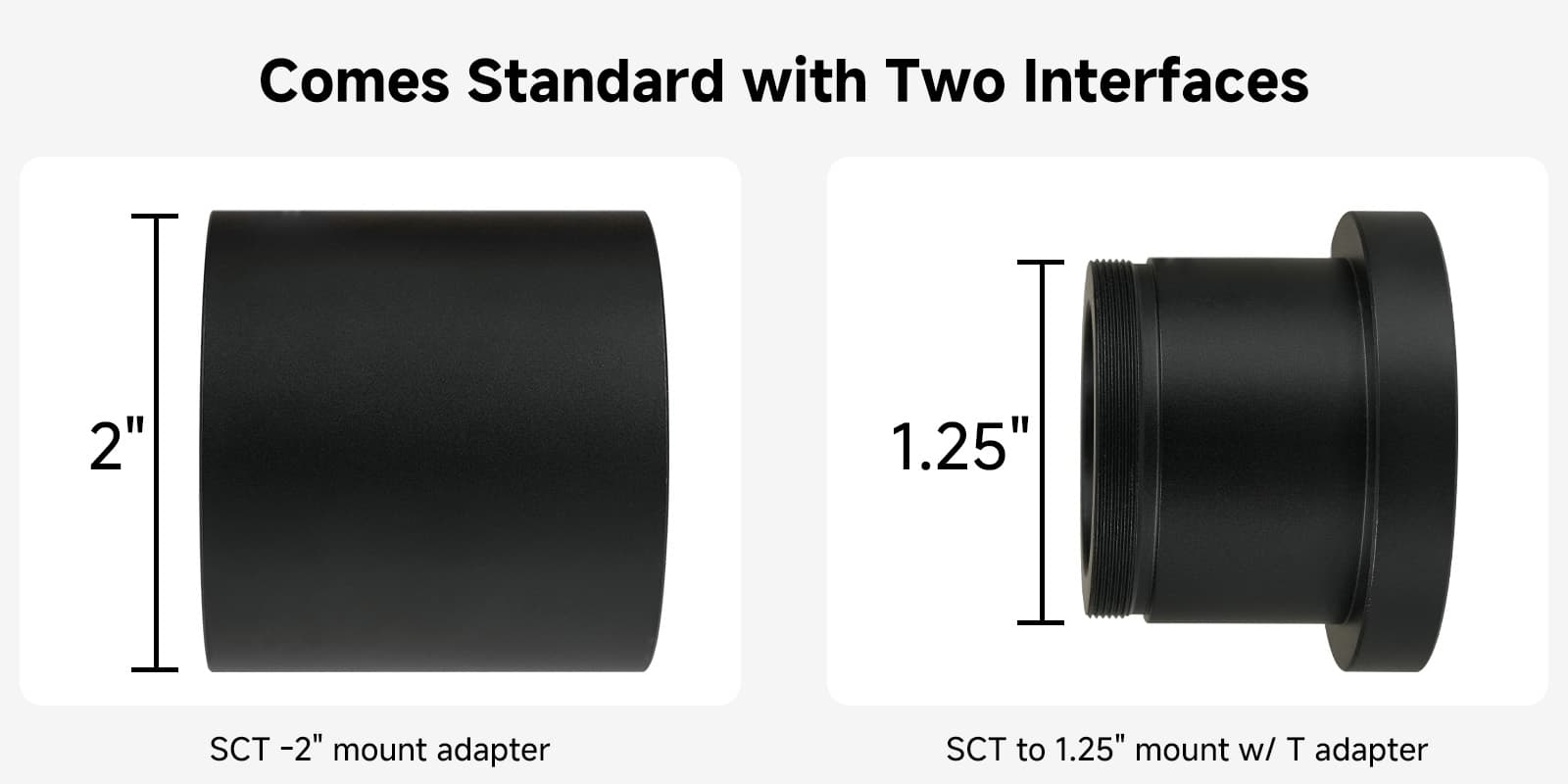 SVBONY MK127 telescope supplied with SCT 2 inch mount adapter and SCT to 1.25 inch mount adapter
