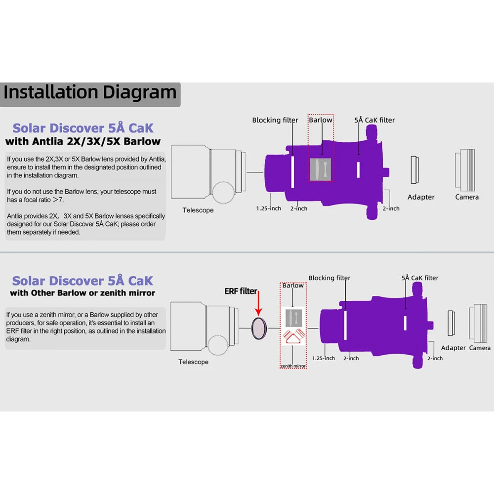 Antlia Solar Discover CaK Calcium-K 5A Imaging Solar Filter Assembly