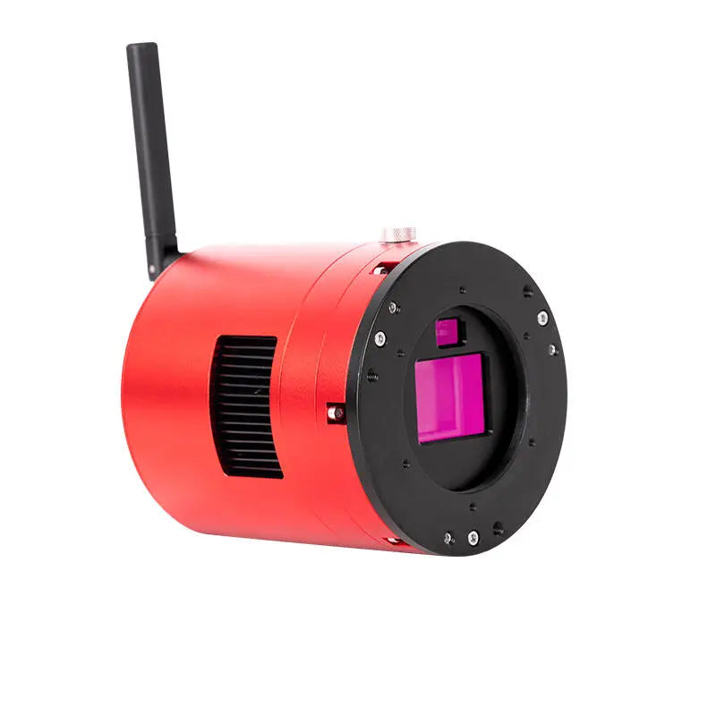 ZWO ASI2600MM Air side-angle view showing dual-band antenna and cooling vents