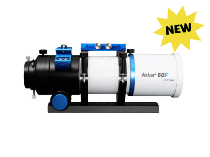 Askar 60F Telescope with 'NEW' label on a white background