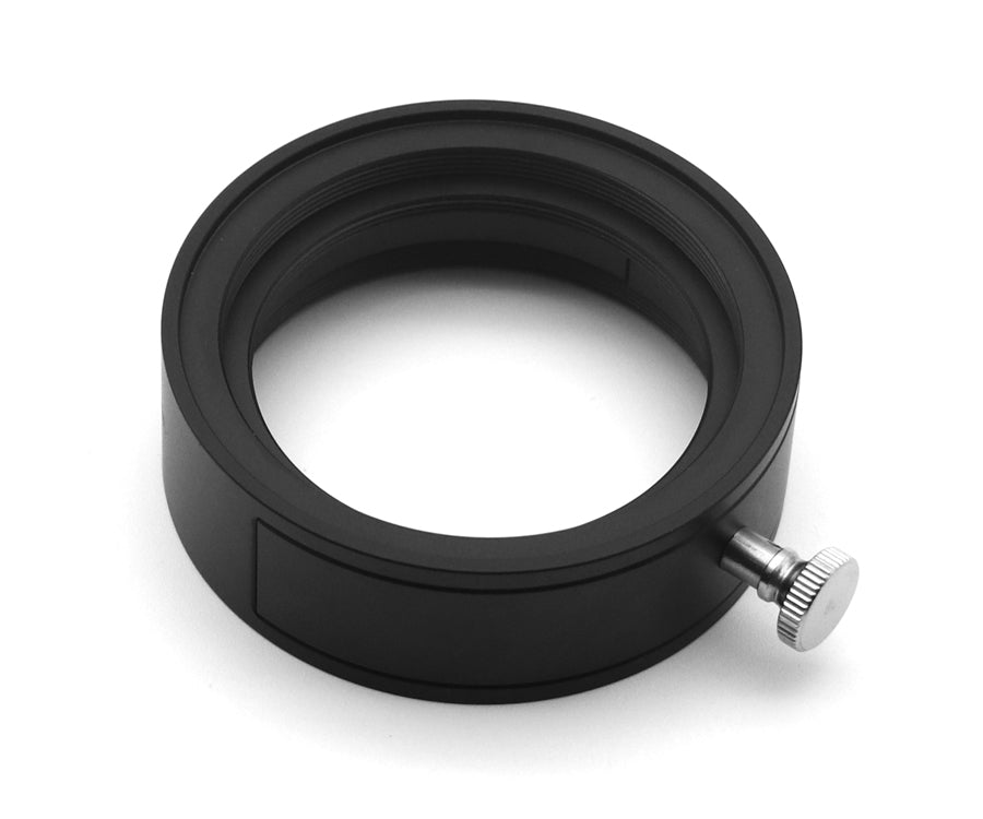 Top view of the Astroasis filter drawer showing threaded opening and locking thumbscrew for securing 2-inch filters
