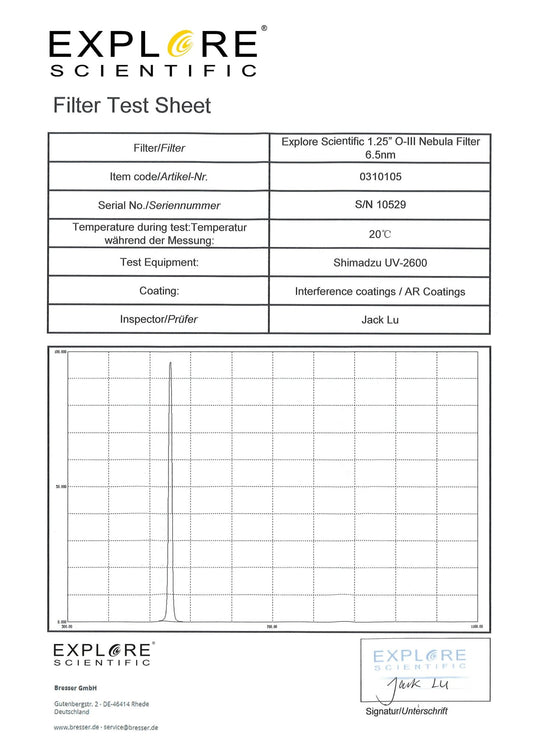 EXPLORE SCIENTIFIC O-III Nebula Filters 6.5nm