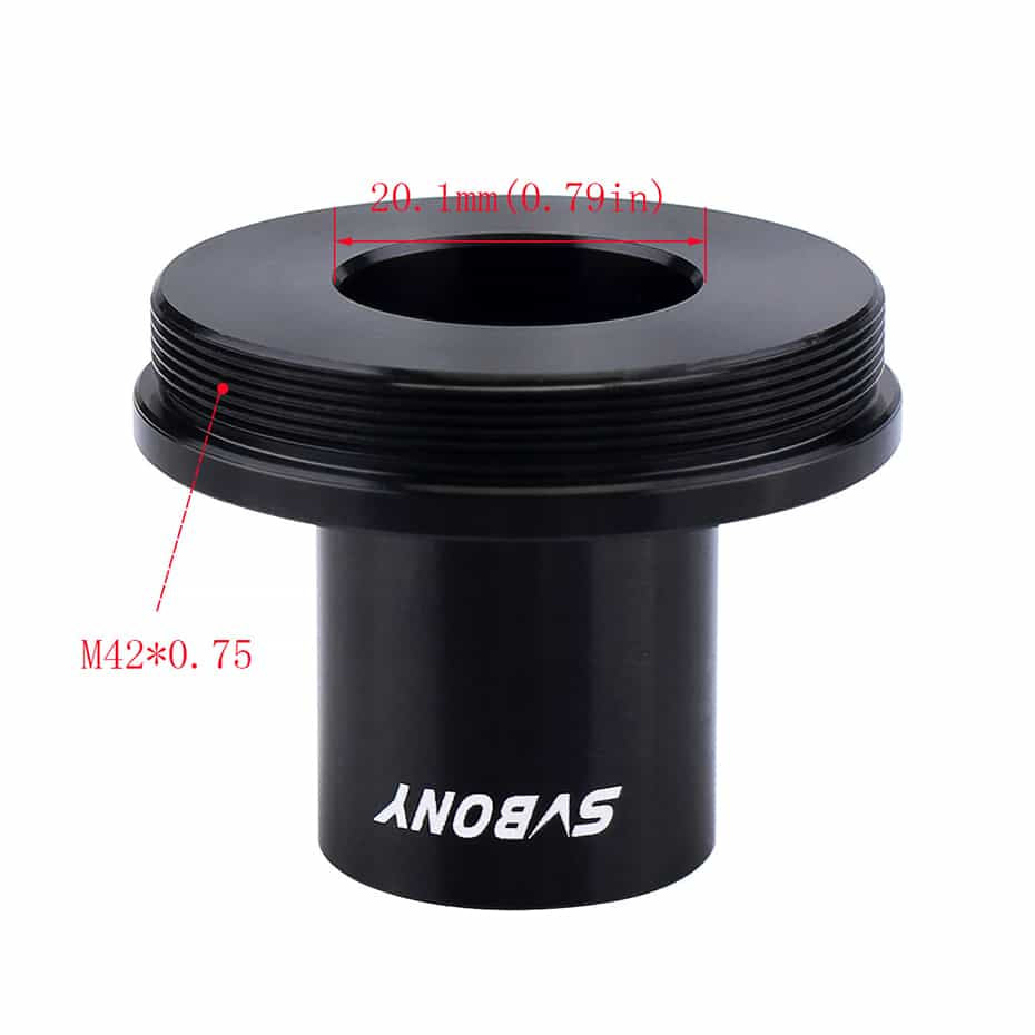 Black SVBONY 23.2mm T Ring Lens Mount Set DSLR Camera Accessories with measurements and Savboy branding on a white background