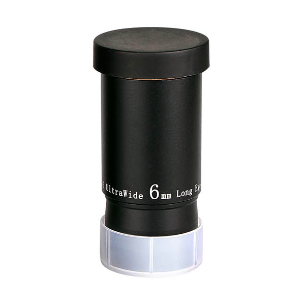 Black SVBONY Telescope Eyepiece Fully Mutil Coated 1.25 inches 66 Degree with 'UltraWide 6 mm Long Eye' text on a white background