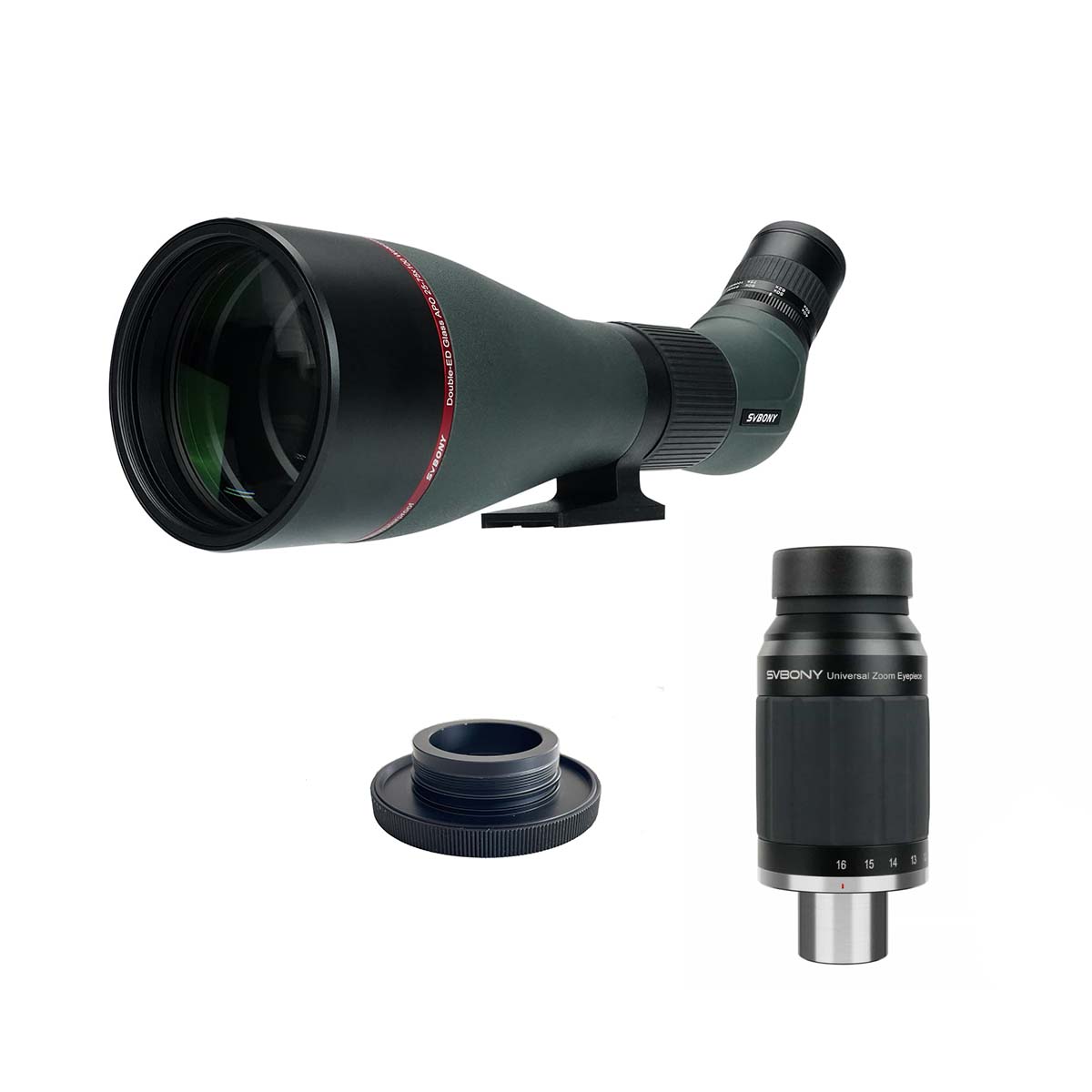 Svbony SV245 zoom eyepiece 8-16mmaside a spotting scope