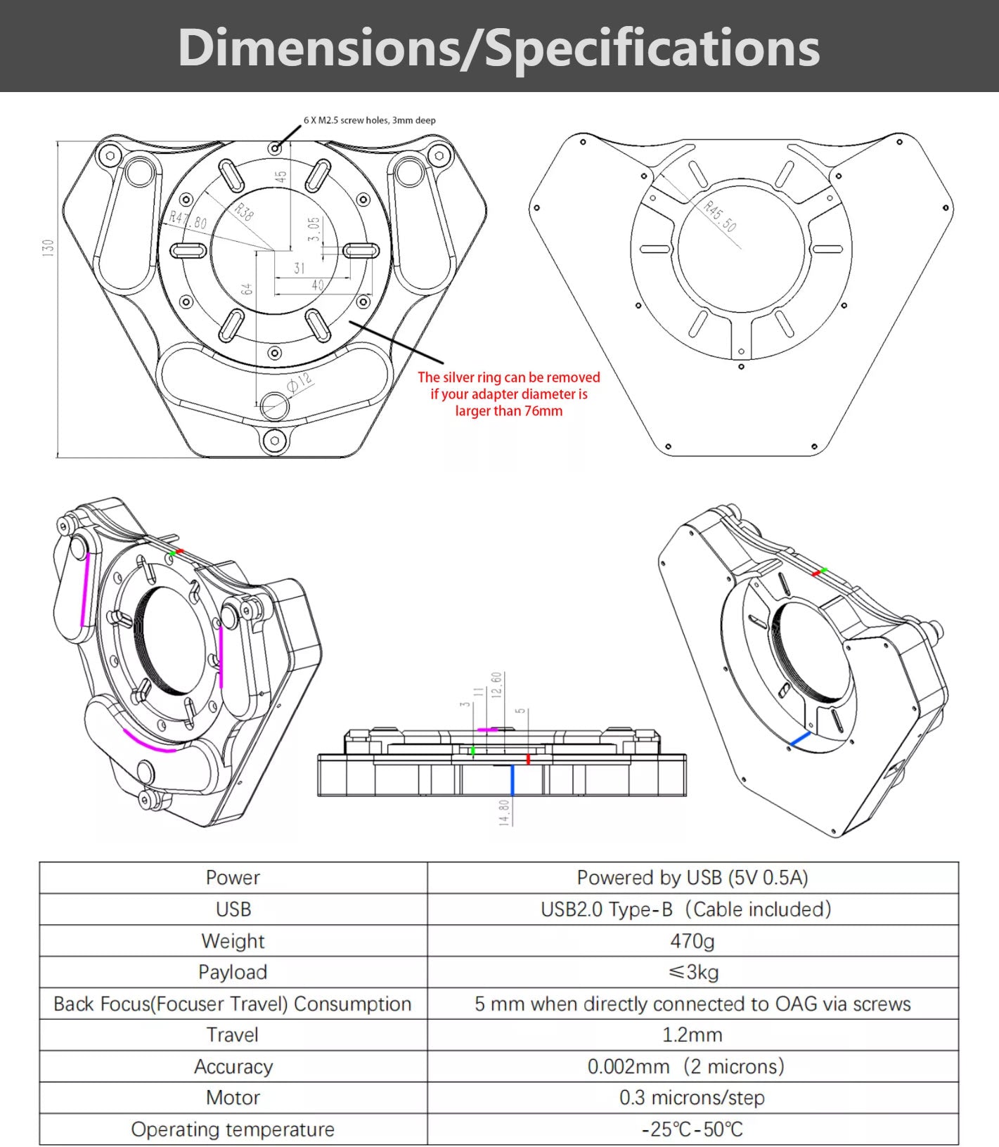 Wanderer Astro Electronic Tilt Adjuster M54 | Motorised Sensor Tilt Control