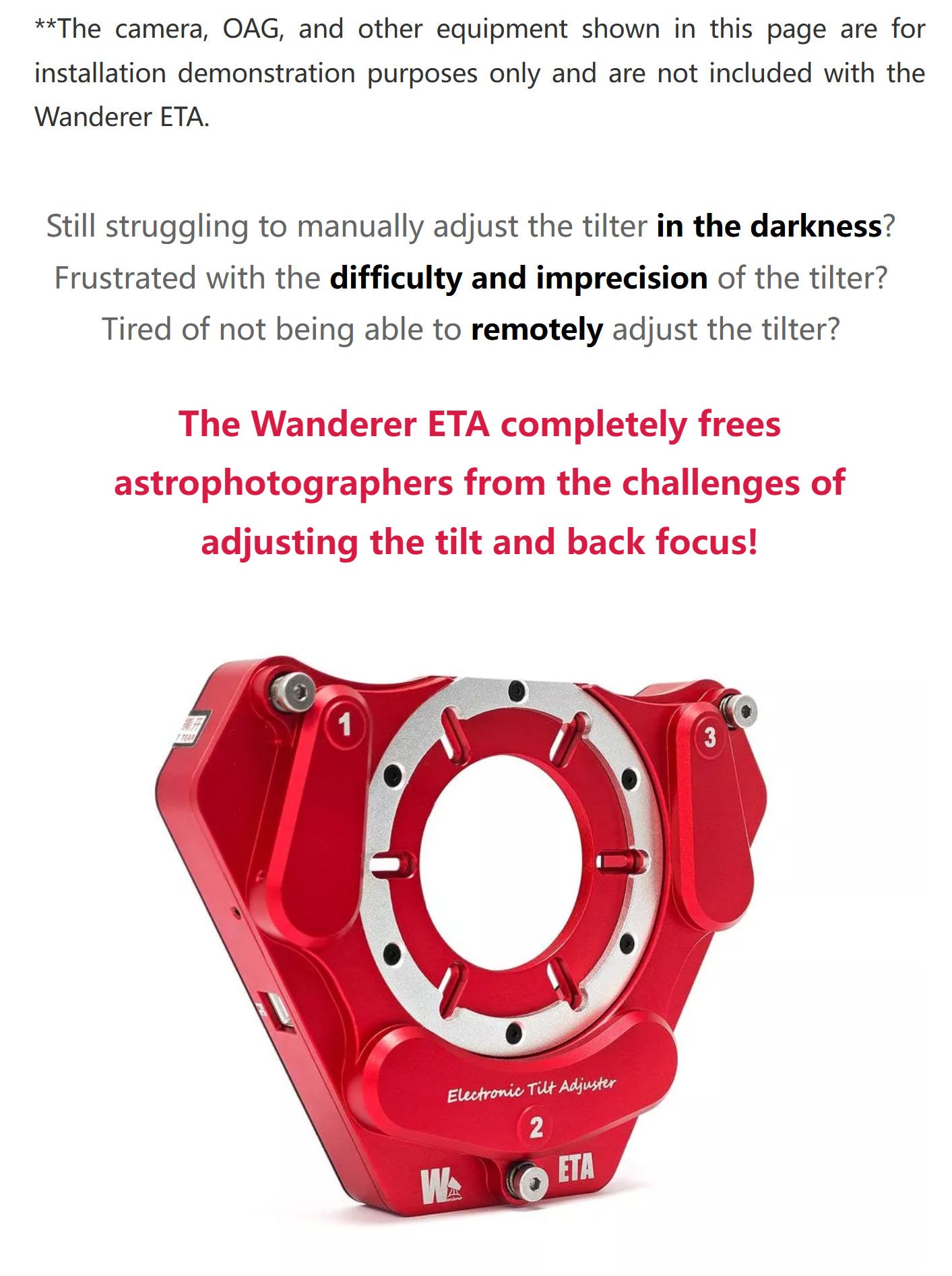 Wanderer Astro Electronic Tilt Adjuster M54 - Dark Clear Skies