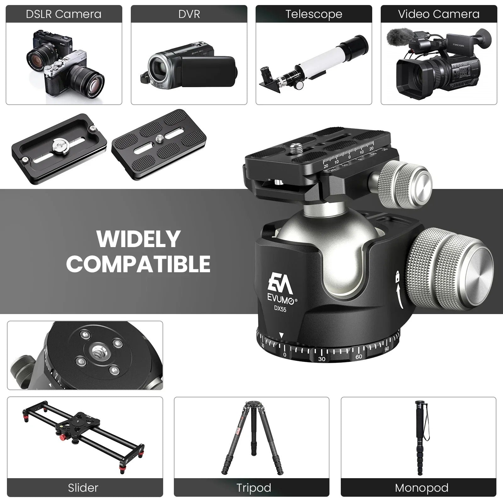 EVUMO DX55 Professional Ballhead – Dark Clear Skies UK