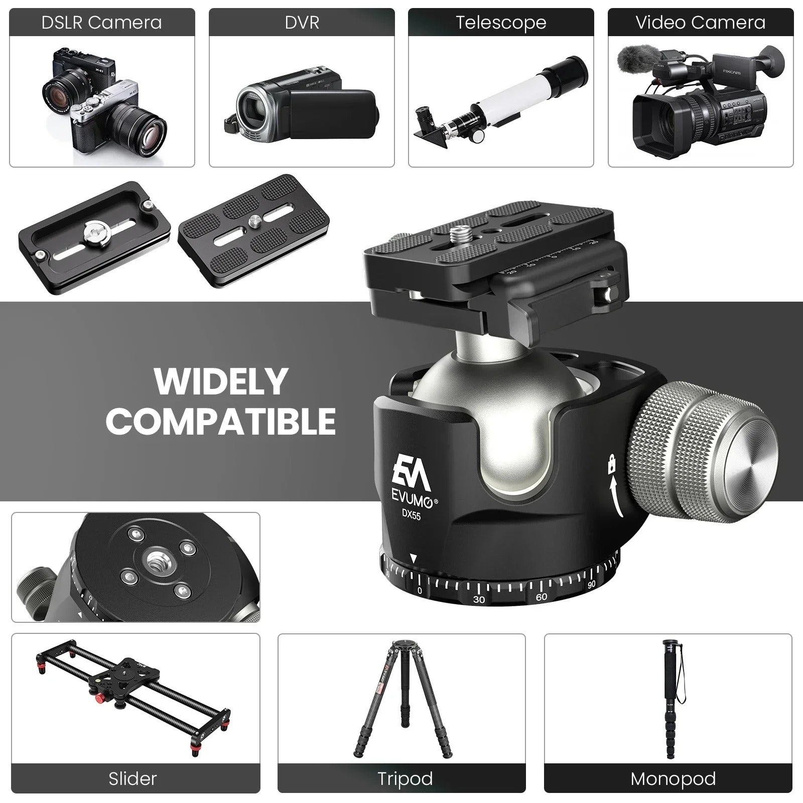 EVUMO DX55-P Professional Ballhead – Dark Clear Skies UK