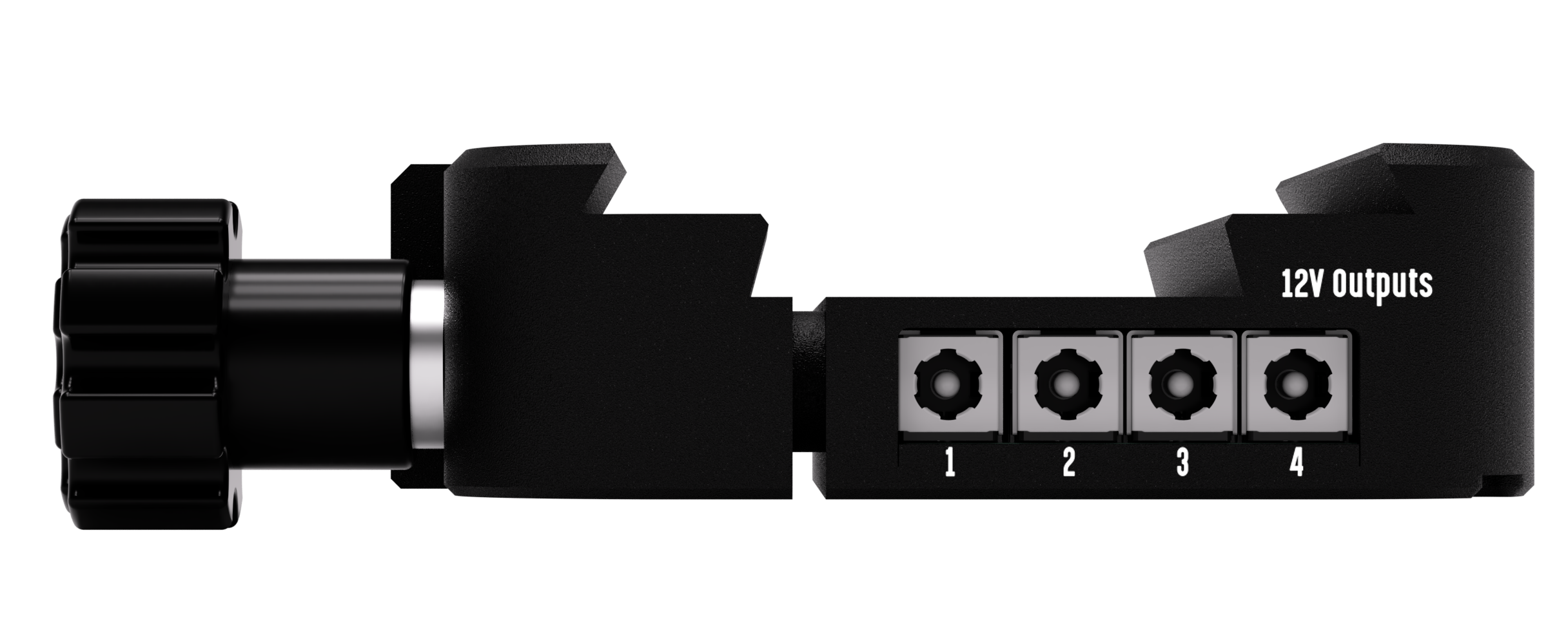 Side panel of the Pegasus Astro Powerbox showing four numbered 12V output ports
