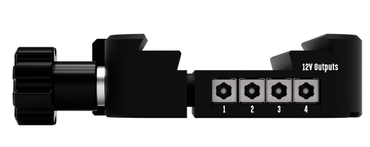 Side panel of the Pegasus Astro Powerbox showing four numbered 12V output ports
