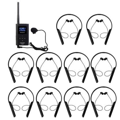 Retekess FT11 FM transmitter with 10 TR108 Neck Hanging FM Receiver Earphones