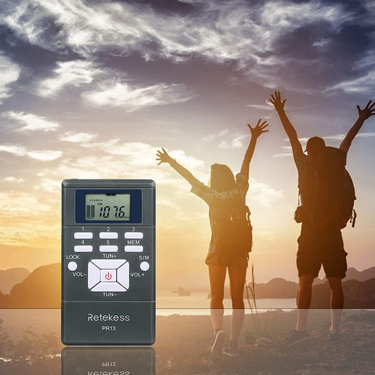 Retekess PR13 FM Radio Portable Mini Stereo Radio with Earphones Battery Powered