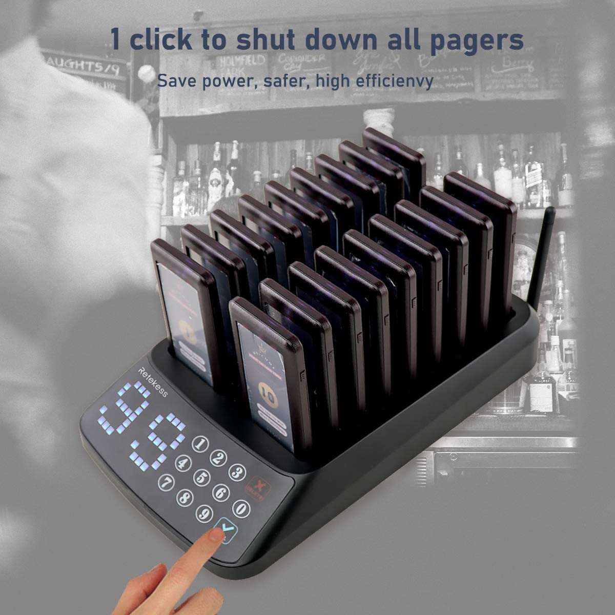 Retekess T115 Restaurant Pager System Buzzers Beepers Restaurant Calling System Waterproof Touch Keypad 18 Beepers