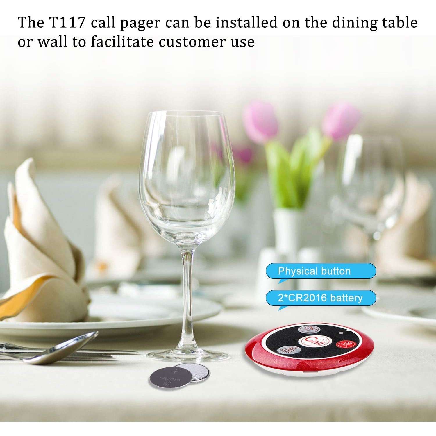 Retekess T117 Pager System Wireless Call Button Transmitter 4 Function Key for T114 Screen TD108 Watch or T128 Watch (5 Pcs)