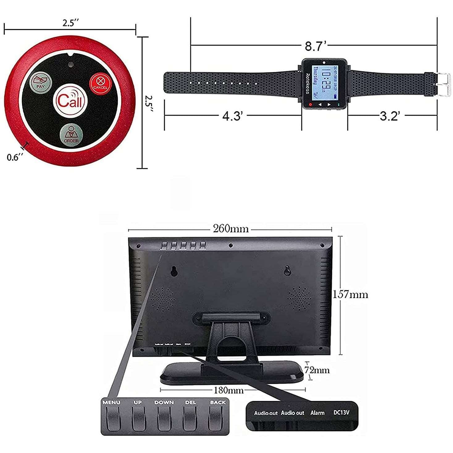 Retekess T128 Pager System, Wireless Calling System Voice Broadcast Modes, Watch Standby 36 Hours for Restaurant Bar.